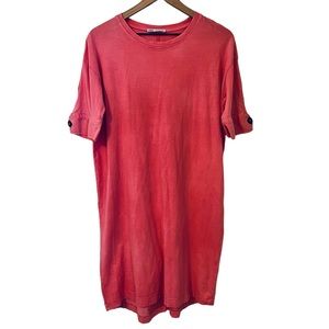ZARA Pink Cotton Tee Shirt Dress Button Cuff Detail - Sz. M